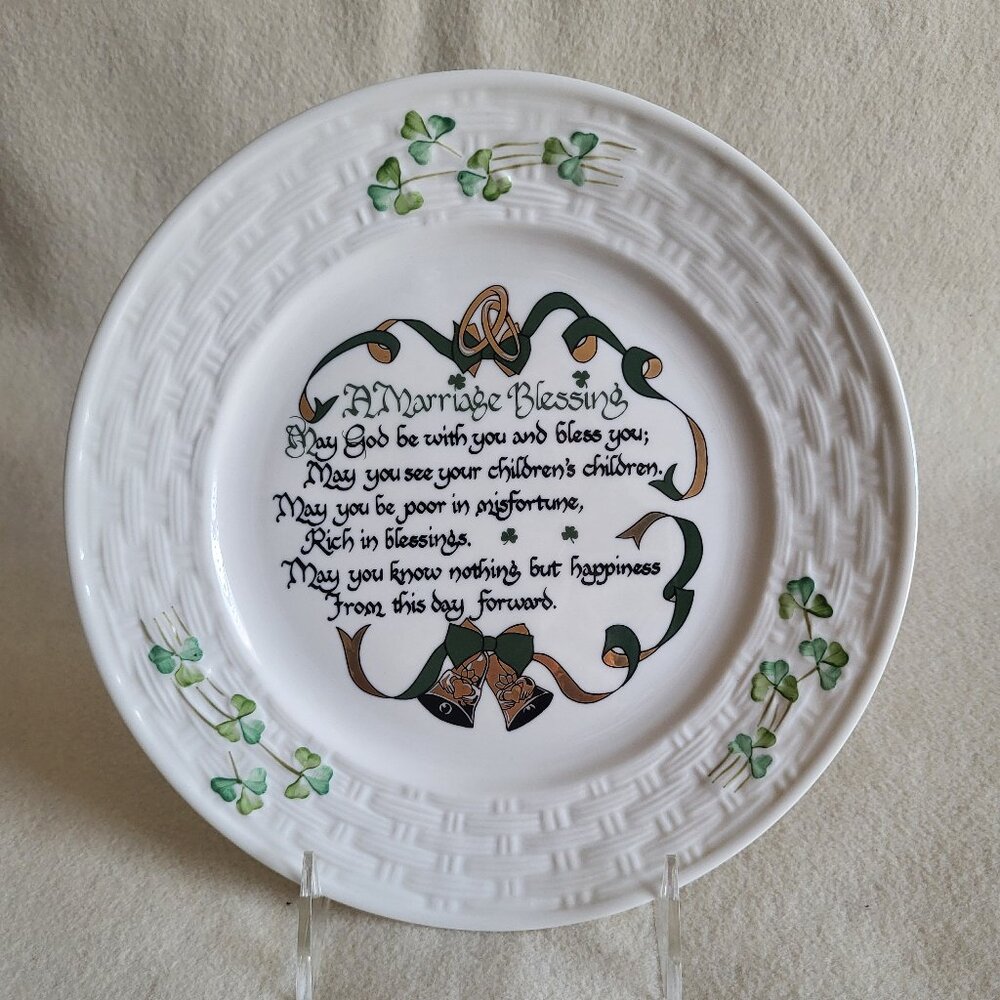 Belleek Irish Fine Parian China Marriage Blessing Plate Ireland 9" NEW WITH TAG
